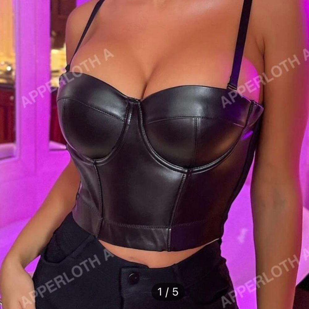 Black Leather Look Bustier Top